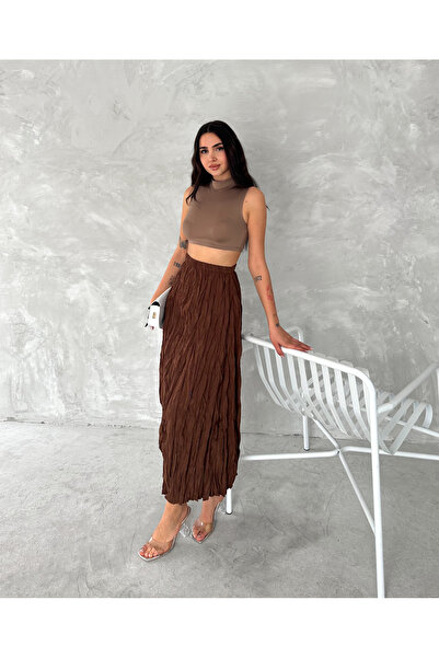 Fanori Woman Crinkle Voile Crush Skirt with Elastic Belt