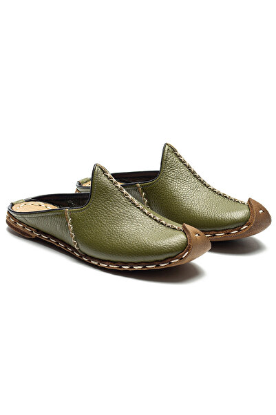 YEMENİCİ NİYAZİ USTA Erkek Hakiki Deri El Yapımı Yeşil Terlik - Geleneksel & Rahat Günlük Yemeni Terlik - Yazlık Terlik