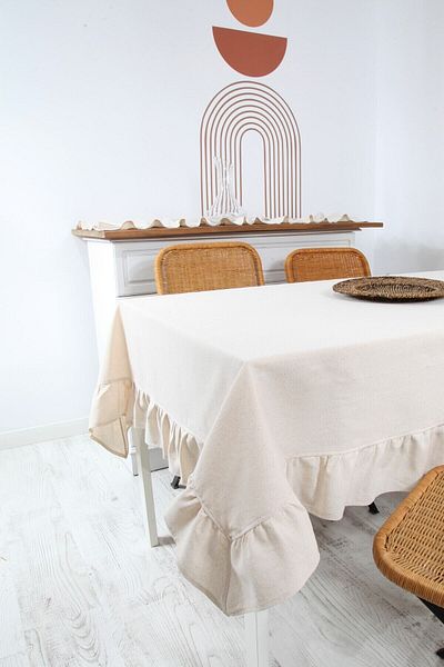 cotton maison Τραπεζομάντιλο Natural Ruffle Vintage 160x160 εκ