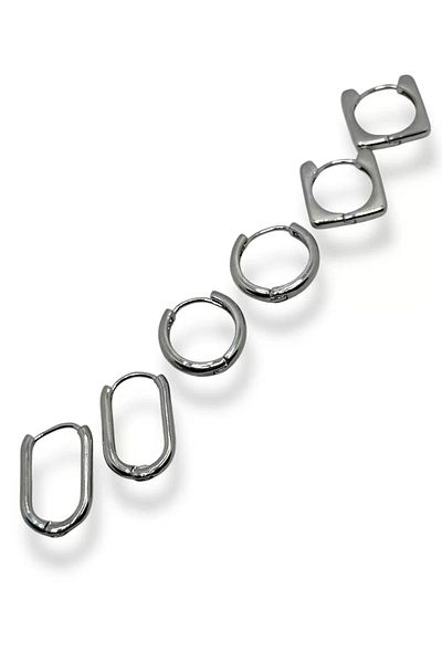 Vitastyle Square Hoop and Ellipse Model 6 Steel Earrings Set