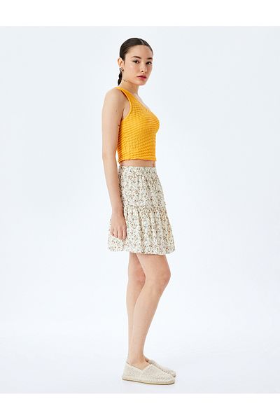 Koton New Season Viscose Layered Flounce Floral Mini Skirt