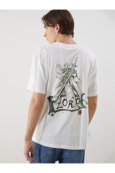 LC Waikiki Ecru Crew Neck One Piece Printed Combed Cotton Men's T-Shirt