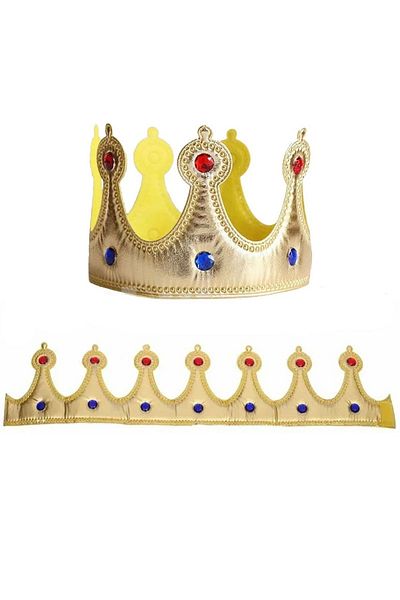 Kuzey Gold King's Crown with Stones Gold Circumcision Crown Gold Birthday Party Crown Soft Model Costume Accessories
