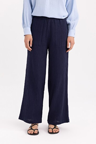 DeFacto Wide Leg Geniş Bol Paça Esnek Belli Basic Düz Muslin Pantolon Z3340az24sp