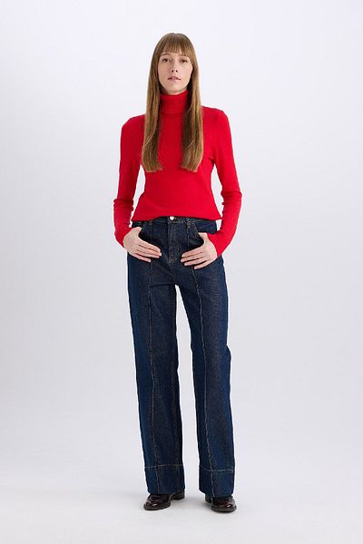 DeFacto Regular Fit Soft Textured Turtleneck Basic Plain Knitwear Sweater H1651Az24Wn