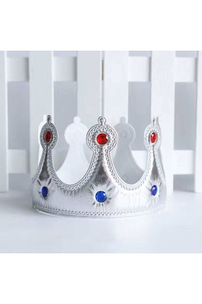 Kuzey Silver King's Crown with Stones Silver Circumcision Crown Birthday Party Crown Soft Model Costume Accessories