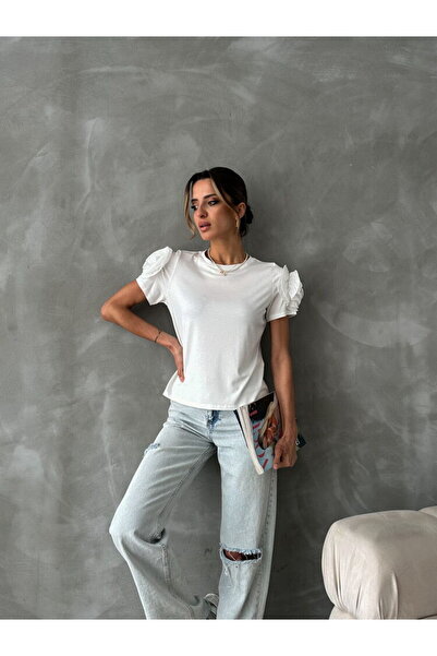Generic Brand Tricou elegant pentru femei cu detaliu la umăr cu trandafiri