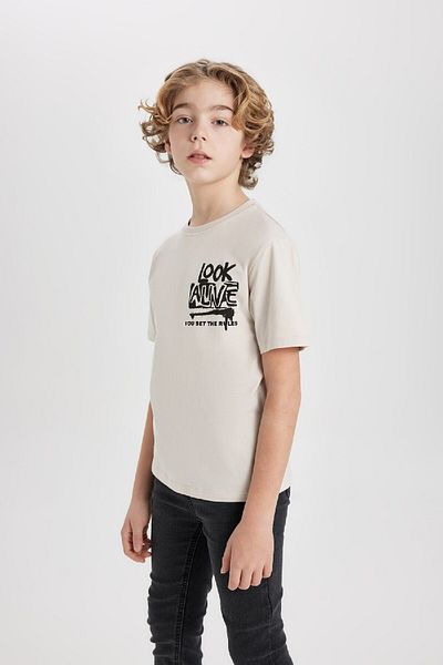 DeFacto Boy's Crew Neck Printed Short Sleeve T-Shirt C0651A824SM