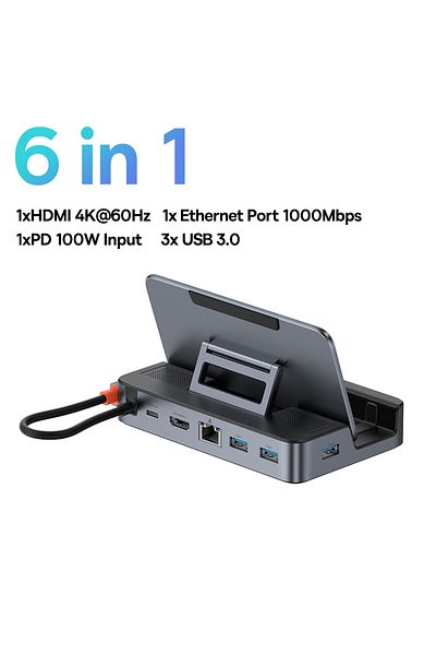 Baseus كما هو موضح في الصور، قاعدة توصيل Baseus USB C لجهاز Steam Deck Nintend Switch 6 في 1 من النوع C إلى 4K@60Hz