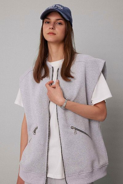 DeFacto College Collar Basic Plain Zippered Pocket Soft Feather Inside Sleeveless Bomber Cardigan C1793Ax24Sp