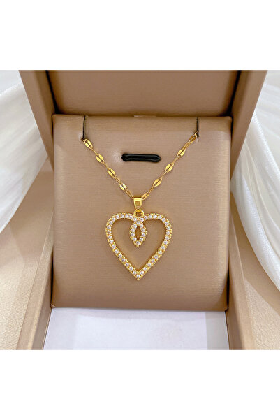 Choice قلادة على شكل قلب عصري من الفولاذ المقاوم للصدأ مرصعة بالزركونيا للنسا...