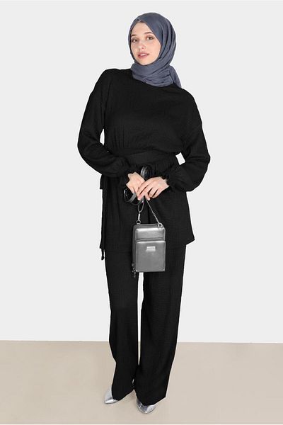 Alvina Set pantaloni dubli cu efect de vafe - 42716