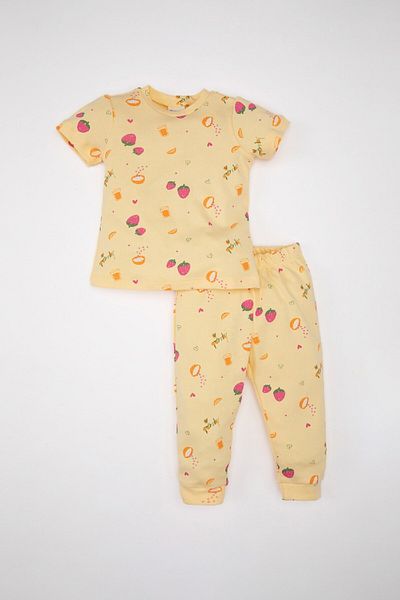 DeFacto Print Baby Girls Pajamas Set - Short Sleeve and Top Elastic Waist, Long Bottom C2035A524Sm