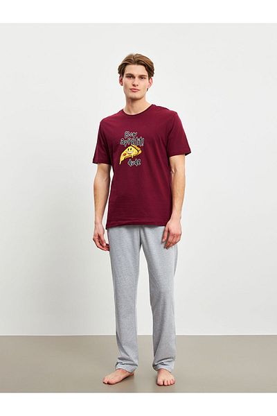 LC Waikiki Burgundy Standard Fit Men's Pajama Set