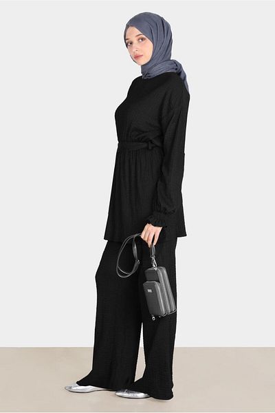 Alvina Set pantaloni dubli cu efect de vafe - 42716