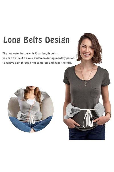 fulina 2L Large Capacity Long Hot Water Bag with Plush Cover,Rubber material,Reusable,Can Pain Relief,Blue