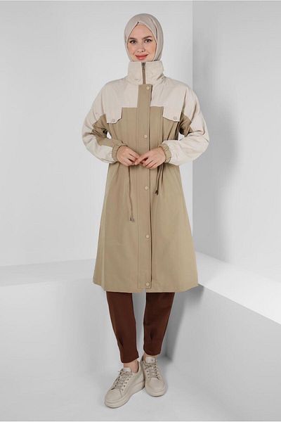 Alvina TWO-COLORED WAIST STRAPPED TRENCH COAT 10764