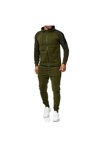 ENAR Casual Stripe Hoodie Tracksuit Army Green L