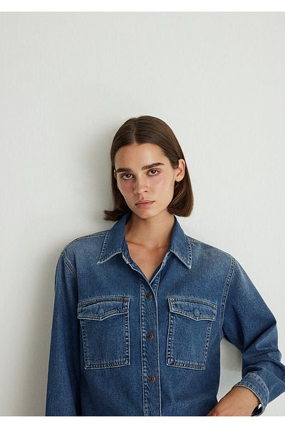Mavi Cămașă Crop Tia Indigo Blue - Croială scurtă 1210820 -87817