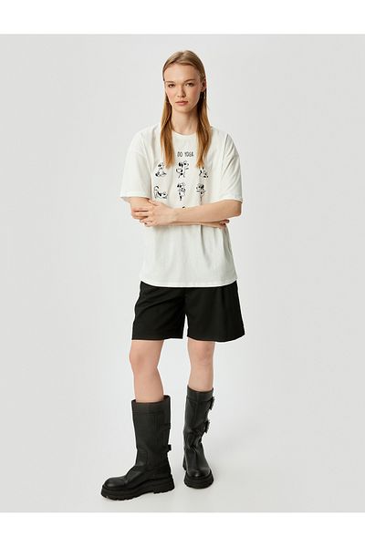 Koton Beige Oversized Printed T-Shirt
