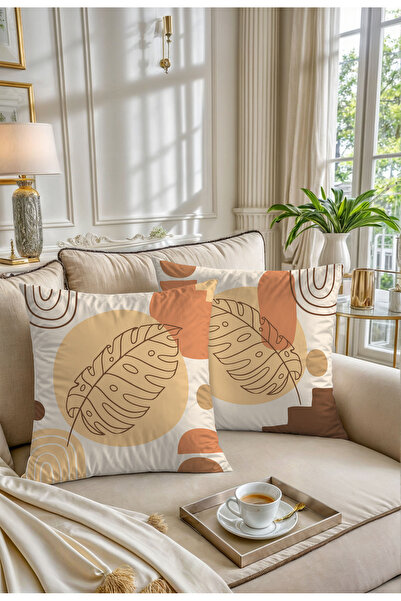 Hayal Dekoratif Pernă cu model de frunze de culoare crem boemă, imprimată dig...