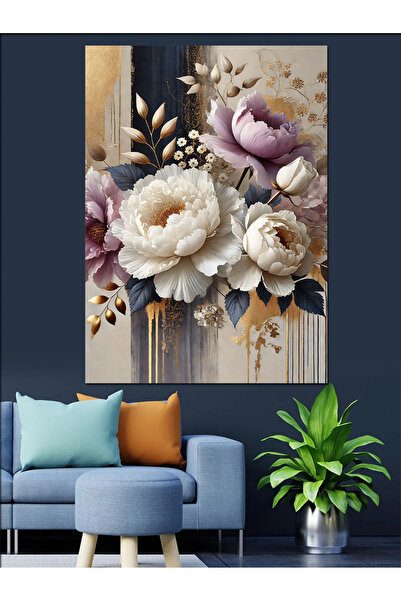 ekart Zarif Beyaz Çiçekler Dekoratif Kanvas - Mdf Ahşap Tablo