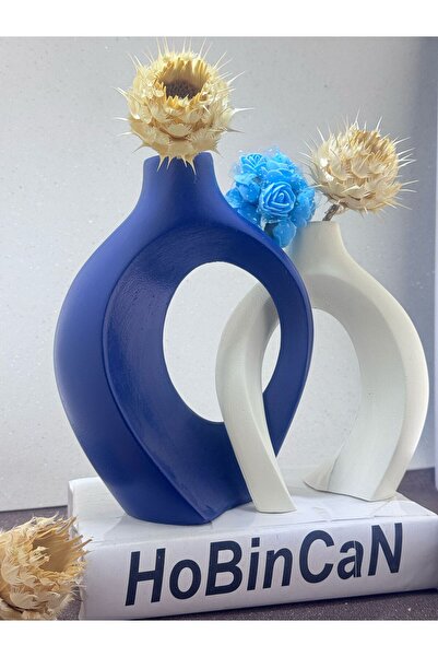 BLANJ Dark Blue Cream Lover Vase Set of 2