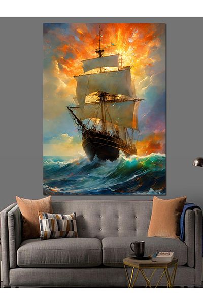 Tablomega Pânză decorativă Sunset și navă pirat - Lemn MDF