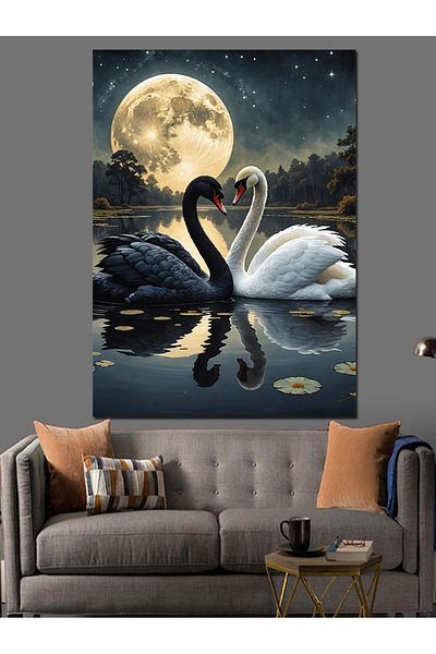 Tablomega Canvas Decorativ Lebede Albe Negre - Tablou din Lemn MDF