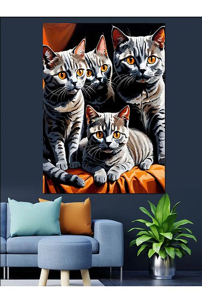 Tablomega Canvas Decorativ Tigru Pisici - MDF Lemn