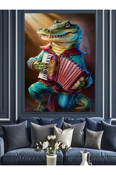 Tablomega Pânză decorativă crocodil care cântă acordeon - MDF Lemn