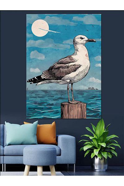 Tablomega Διακοσμητικός καμβάς Seagull on the Beach - Ξύλινος πίνακας MDF