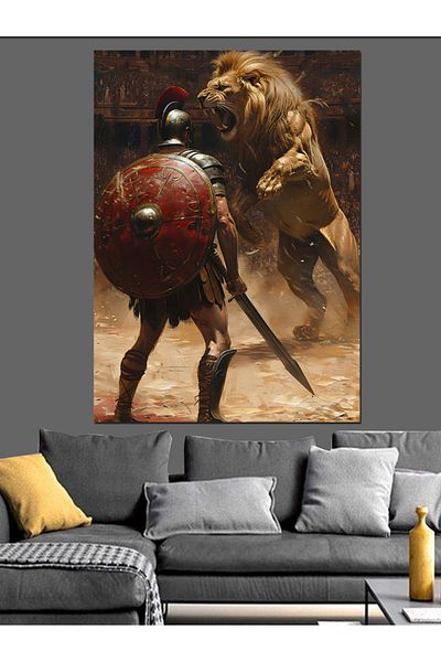 Tablomega Lion on the Arena Canvas Decorativ - MDF Lemn Tablo