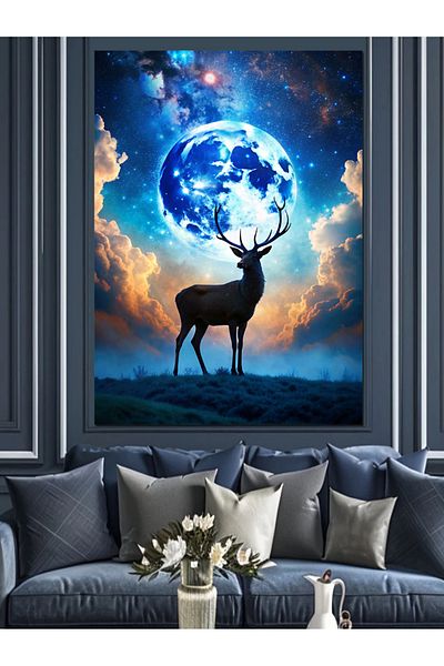 Tablomega Pânză decorativă Full Moon And Deer - Lemn MDF