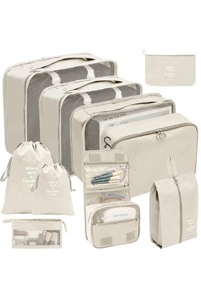 Choice مجموعة من 10 قطع من حقائب السفر المنظمة باللون البيج، مكعبات التعبئة، حقائب الأمتعة، الملابس، الأحذية، التخزين، المحمولة