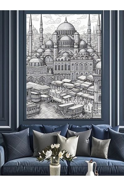 Tablomega Pânză decorativă pentru moschee istorică alb-negru - MDF Lemn