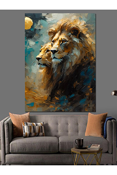 KanvasSepeti Διακοσμητική ελαιογραφία αρσενικού και θηλυκού λιονταριού με υφή...
