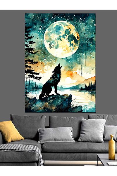 Tablomega Διακοσμητικός καμβάς Full Moon And Wolf - Ξύλινος πίνακας MDF