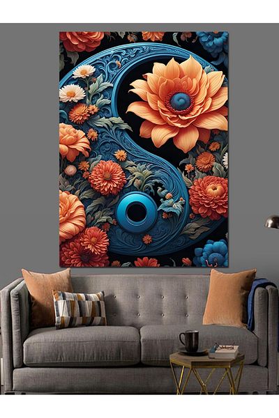 Tablomega Yin Yang Echilibrul și Florile Pânză Decorativă - Lemn MDF