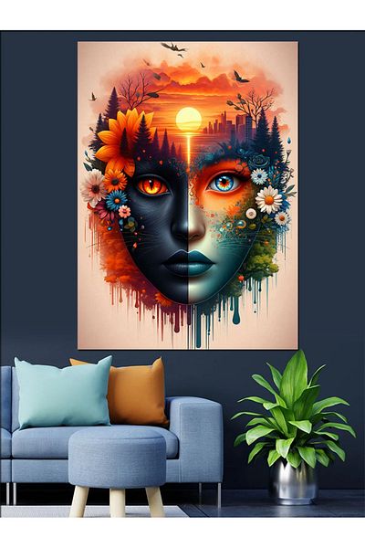 Tablomega Pânză decorativă abstractă pentru femei și oraș - pictură din lemn MDF
