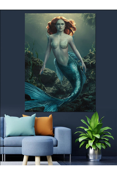 KanvasSepeti Pânză decorativă cu sirenă - Pânză texturată cu vopsea în ulei M...
