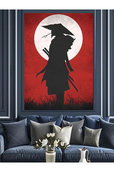 Tablomega Pânză Decorativă Samurai și Lună - Lemn MDF