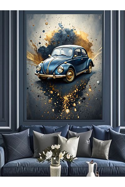 Tablomega Pânză decorativă Blue Classic Turtle Car - MDF Lemn