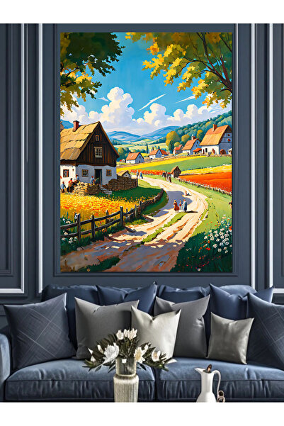 ekart Köy Manzarası Dekoratif Kanvas - Mdf Ahşap Tablo