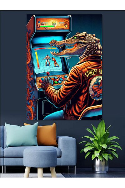 Tablomega Pânză Decorativă Crocodil Jucând Atari - Lemn MDF