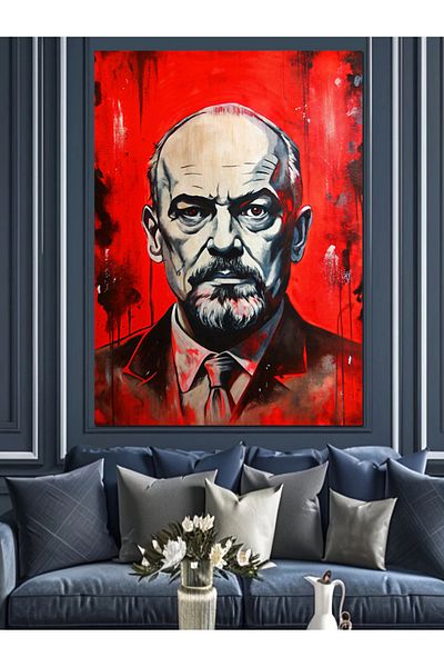 Tablomega Διακοσμητικός καμβάς με κόκκινο φόντο Λένιν - Ξύλινος πίνακας MDF