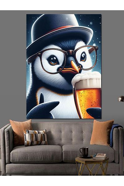 Tablomega Διακοσμητικός καμβάς Penguin με ποτό γυαλί - Ξύλινο MDF