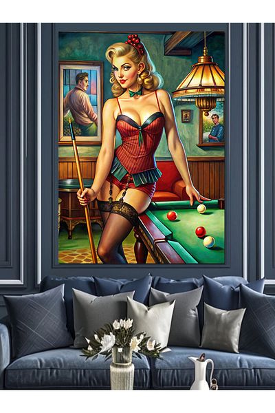 Tablomega Pin Up Girl Joacă Biliard Pânză Decorativă - Lemn MDF