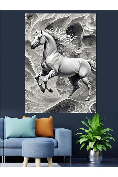 Tablomega Cai Alb Fond Abstract Pânză Decorativă - Lemn MDF Pictură