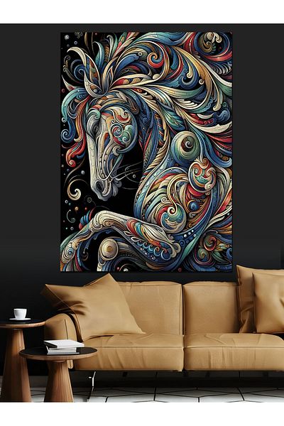 Tablomega Pânză decorativă cu model abstract de cal - pictură din lemn MDF